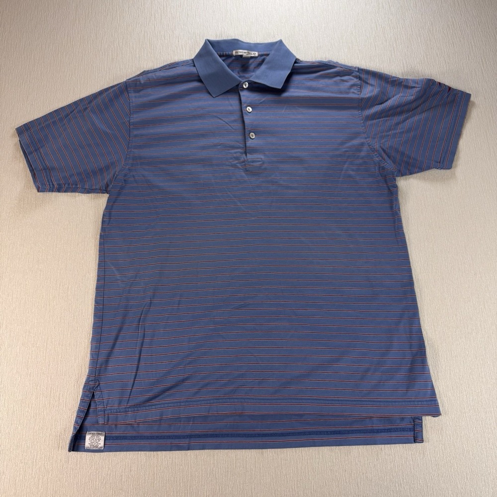 Peter Millar Golf Polo Anaheim Ducks Logo Blue & Orange Stripes Size L Cotton